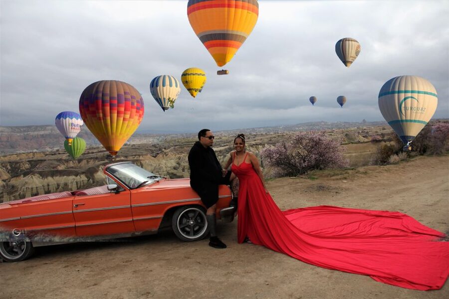 Cappadocia Photo Shoot with Classic Car and Flying Dress - Classic car meets the flying dress, and the photos look like a dream