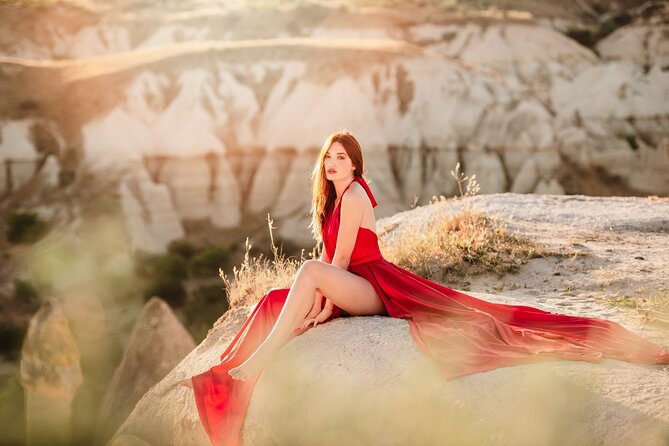 Cappadocia Private Flying Dress & Hot Air Balloon Photoshoot - Rose Valley: romance, rock texture, and balloon-friendly angles